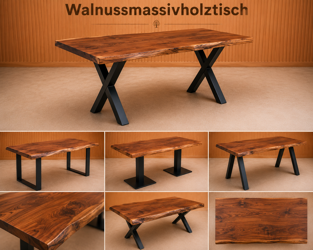 Massiver Walnusstisch mit Naturkante – 120 × 70 cm