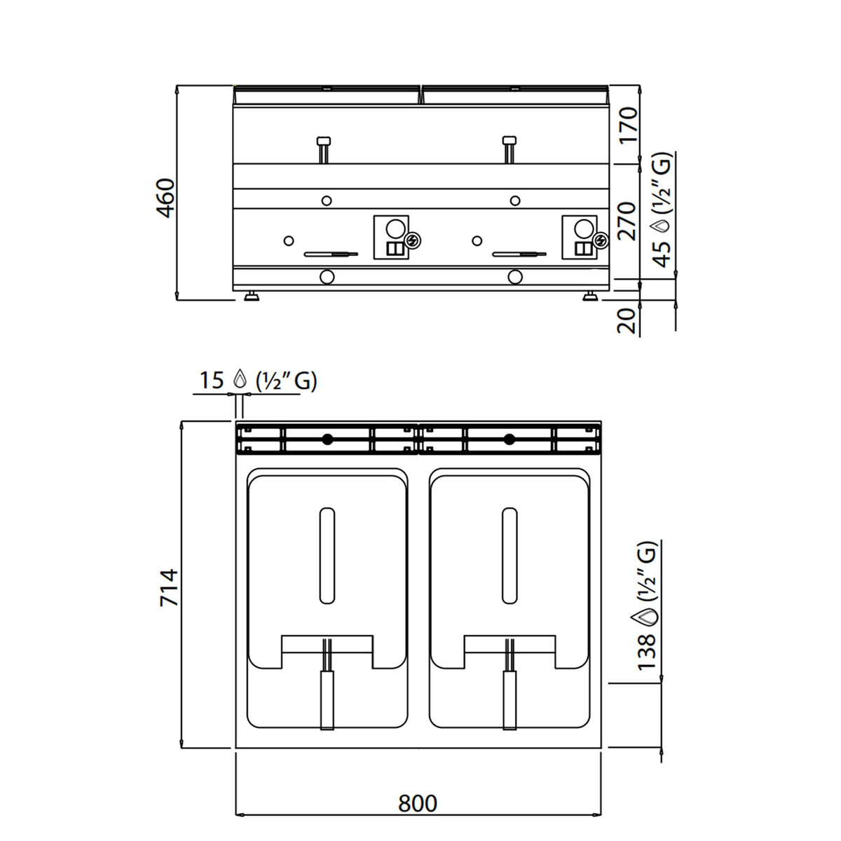 Gas-Doppelfritteuse 10+10 Liter – 13,8 kW