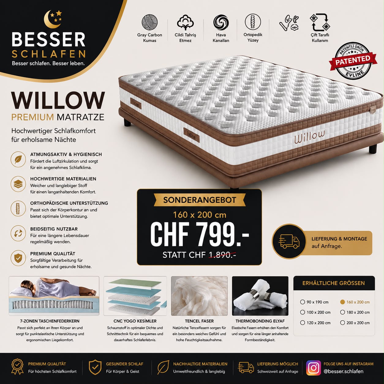 WILLOW Premium Matratze – ergonomischer Schlafkomfort