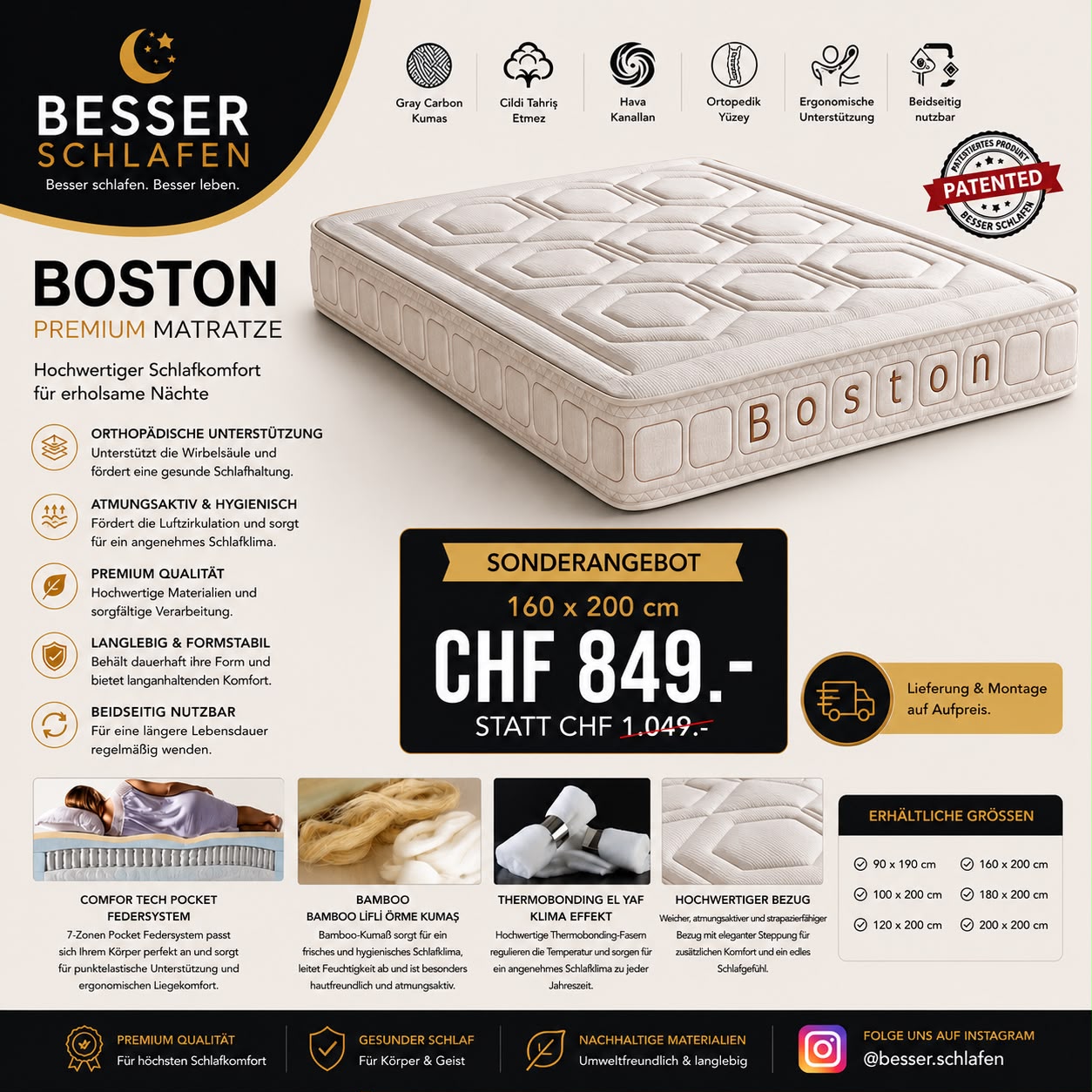 Boston Matratze 160 × 200 cm