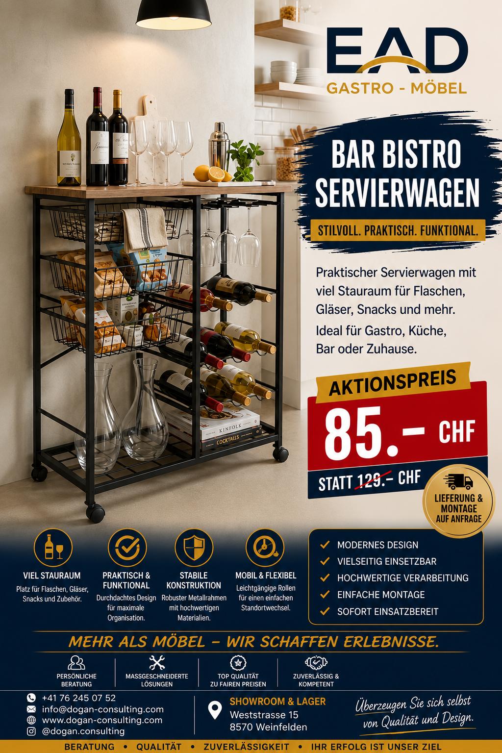 Bar Bistro Servierwagen – CHF 85.– | Lieferzeit 3–4 Wochen